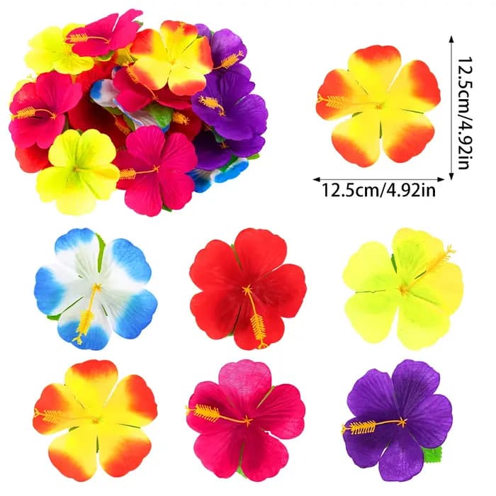 12/24 pièces fleurs d'hibiscus décorations de fête hawaïenne