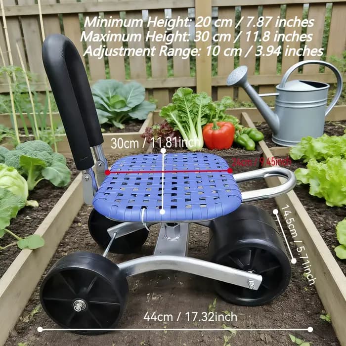 Chariot de jardin roulant avec siège, hauteur réglable, 360° ° Tabouret de jardinage robuste à rou