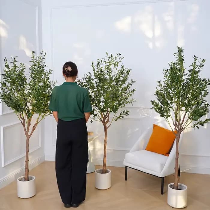 Grand Olive Artificiel au Toucher Réel avec Pot