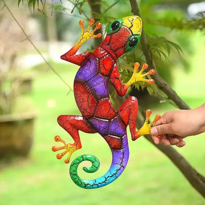 Décoration de jardin Gecko en métal pour Statues extérieures, décoration murale de jardin de maison,