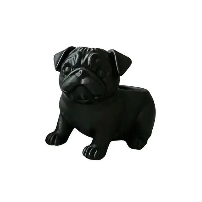Pot de fleurs en forme de pug imprimé en 3D, pot amusant et minimaliste en forme d'animal, figurine de pug en plastique faite à la main, support de plante, décoration de bureau