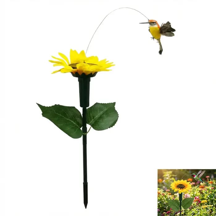 Décoration de jardin solaire rotative en forme de tournesol avec motif papillon et colibri pour extérieur