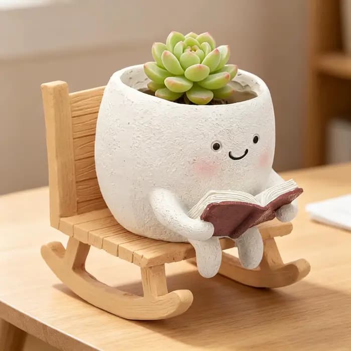 Pot de fleurs en résine en forme de visage souriant, pot à plantes succulentes avec trou de drainage