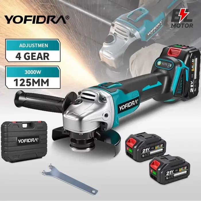 YOFIDRA 125mm meuleuse d'angle sans brosse 4 vitesses rectifieuse sans fil coupe travail du bois pour Makita 18V-21V