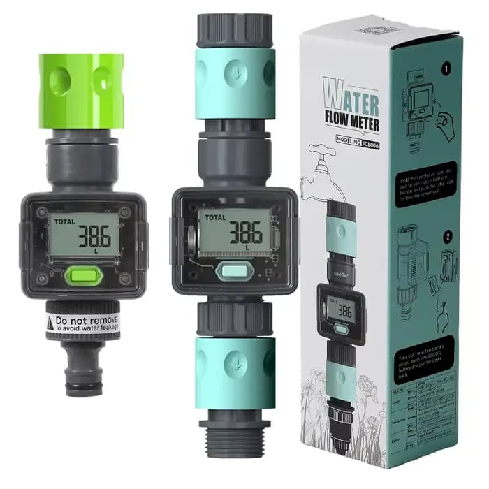 Débitmètre d'eau numérique pour tuyau d'arrosage extérieur, mesure du consommation et du débit d'eau