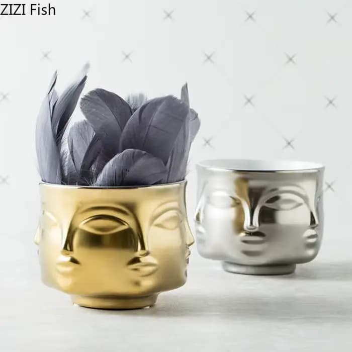 Ornement de visage humain Pot de fleurs en céramique