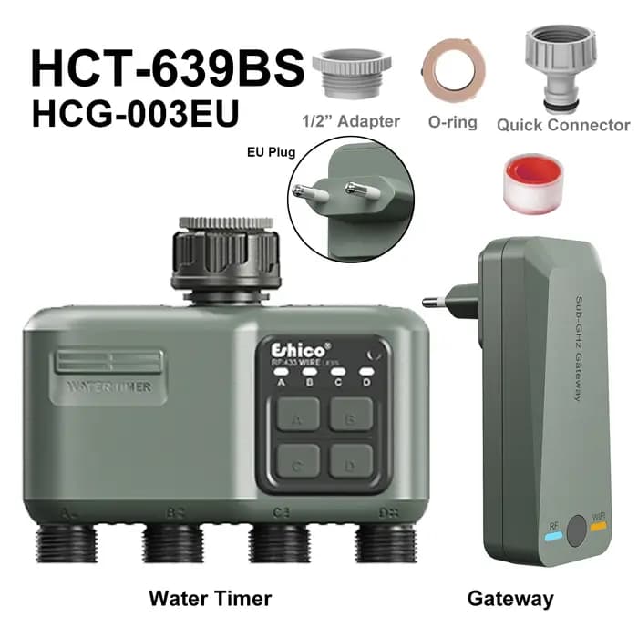Programmateur d'arrosage sans fil 4 zones HCT-639 pour grandes surfaces