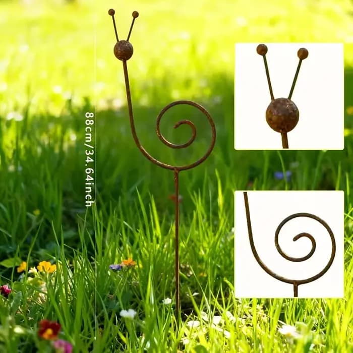 Piquet de jardin rustique en métal en forme d'escargot