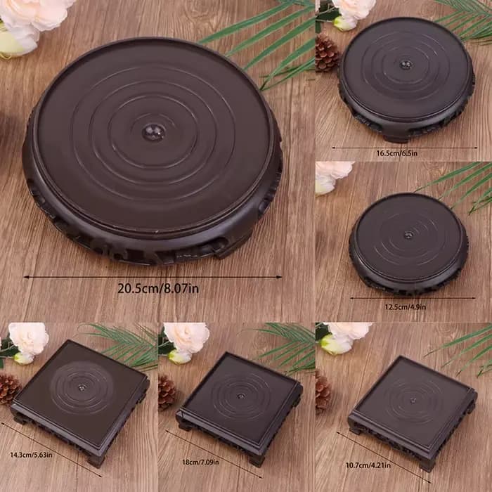 Porte-pot de fleurs rond et carré, marron foncé, aspect bois carapté, base en plastique, théière mul