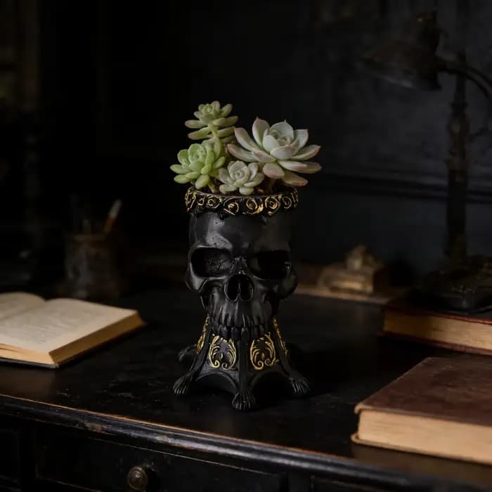 Pot de fleurs gothique en résine en forme de crâne, décoration d'intérieur gothique, pot à succulent