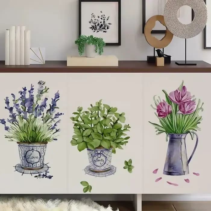 Autocollant mural pour Pots de fleurs aquarelle