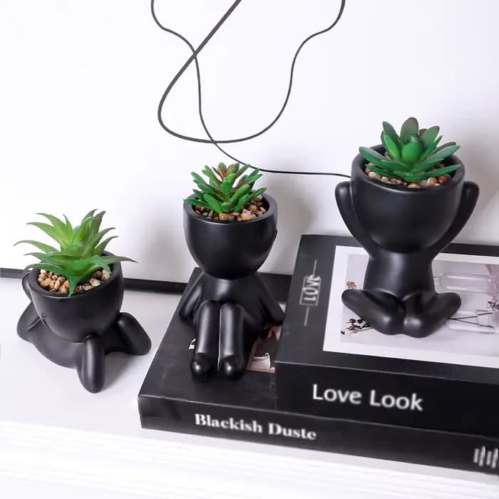 3 pièces/ensemble artificiel Aloe Vera succulente dessin animé Pot plante faux succulente noir PE matériel plantes artificielles décoration de la maison
