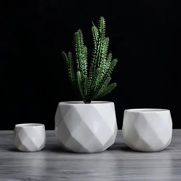 Pot de fleurs géométrique diamant créatif en céramique, conteneur de plantes succulentes simples, ja