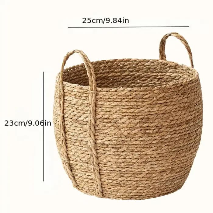 Panier rond en osier avec poignées pour plantes d'intérieur et d'extérieur