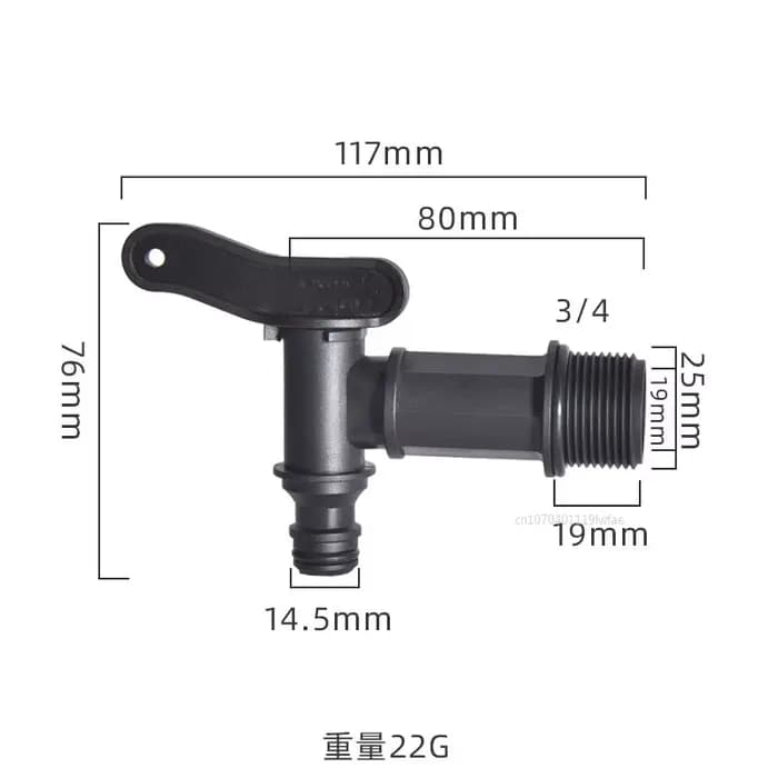 Robinet IBC 3/4 pouces, valve de tonneau s60, couvercle de transfert central, tour 6 minutes, robine