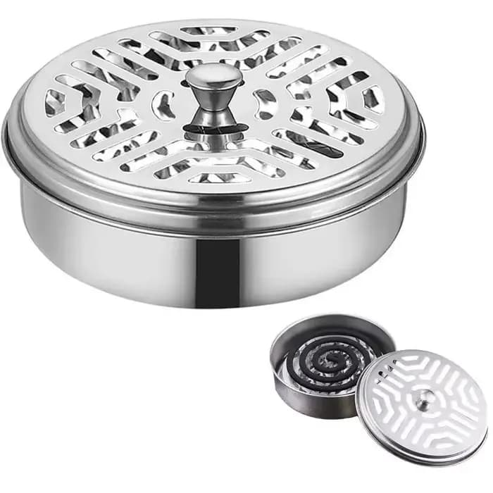 Support pour spirales anti-moustiques en acier inoxydable avec couvercle, boîte ronde en fer forgé p