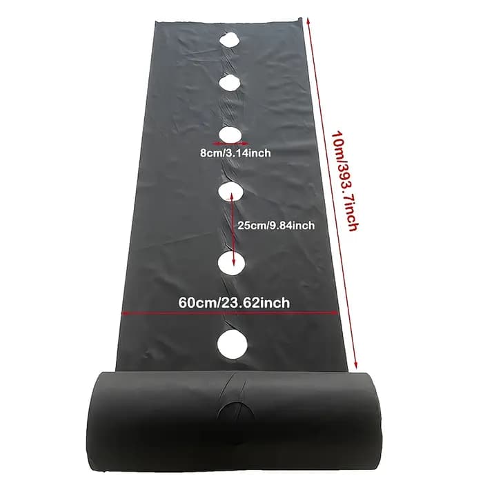 Tissu de contrôle des mauvaises herbes noir avec trous de plantation, adapté à l'usage de jardin et