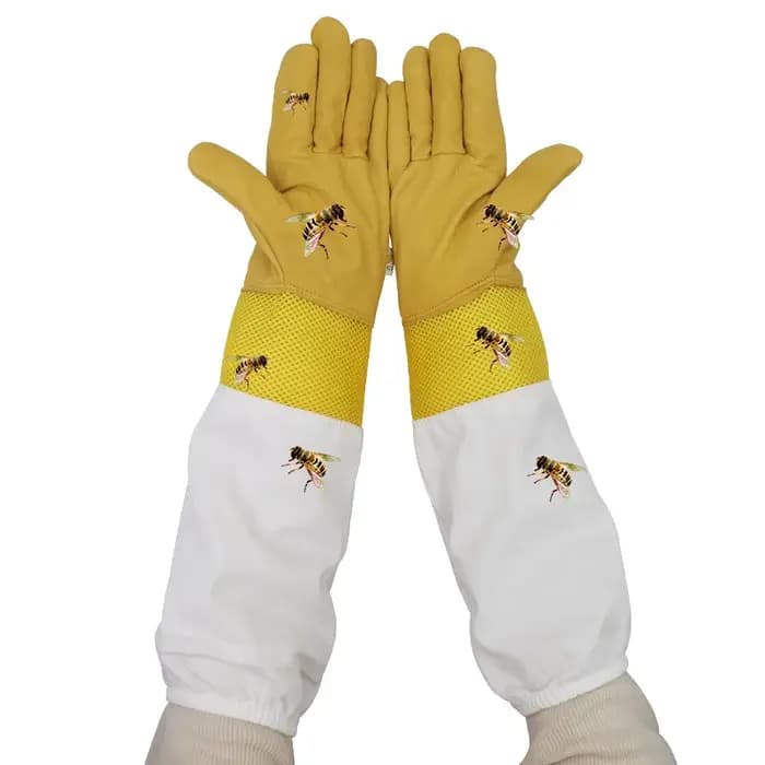 Gants pour apiculture, manches de protection en maille courte jaune, cuir et tissu respirants, gants
