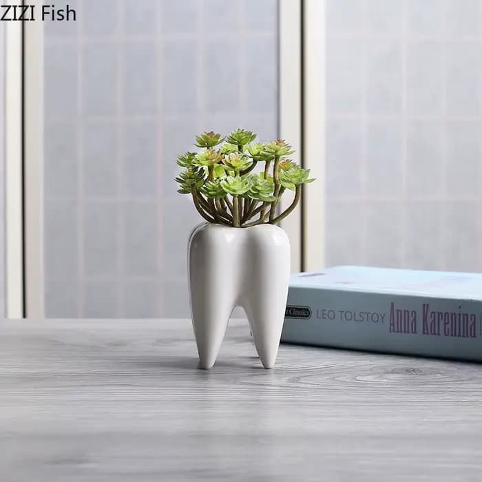 Pot de fleur en céramique en forme de dent, Vase de fleur, Pots succulents, fournitures de jardin, P