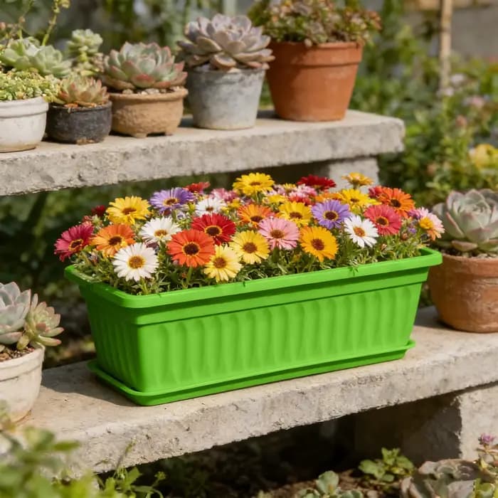 Jardinière rectangulaire en plastique, pot de fleurs multicolore, conteneur de jardinage polyvalent pour légumes, herbes et fleurs