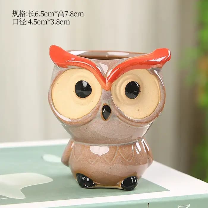 Jolie jardinière en céramique en forme de hibou pour plantes succulentes