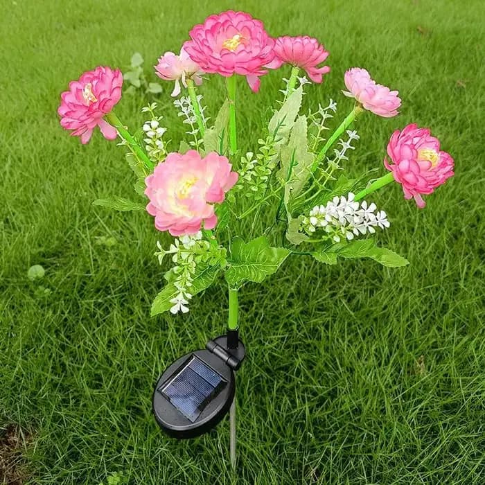 Lumières solaires de fleur de Lotus de neige artificielle à 7 têtes-lámpares de jardin LED imperméables extérieures