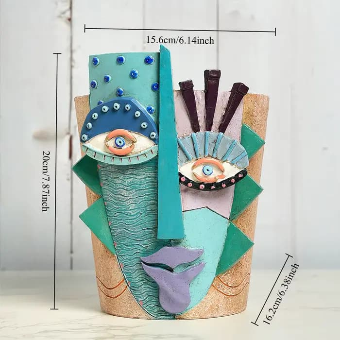 Pot de fleur avec visage abstrait coloré, planteur pour plantes d'intérieur et d'extérieur, décorati