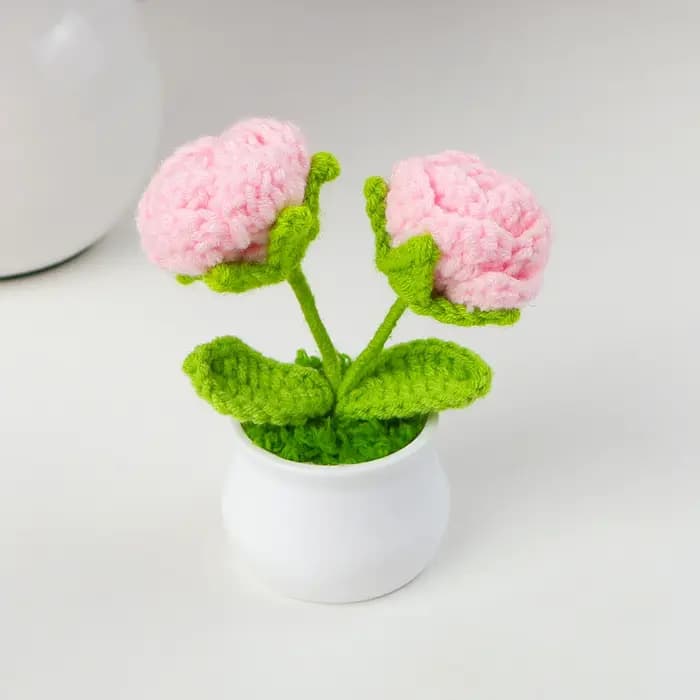Tulipes Crochet fleur en pot créatif tissé Rose fleurs fini tricoté plante tulipanes Tejidos