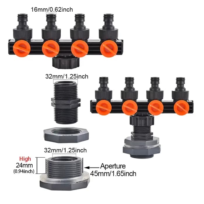 Adaptateur de Cloison en PVC avec Valve de Mathiation d'Eau à 4 Voies, Raccord de Tuyau d'Arrosage p