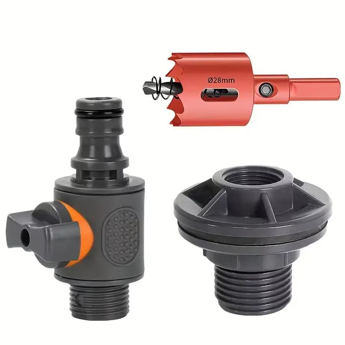 Kit de robinet pour baril de pluie PC – avec perforateur et connecteur rapide pour tuyau de 1/2 po,