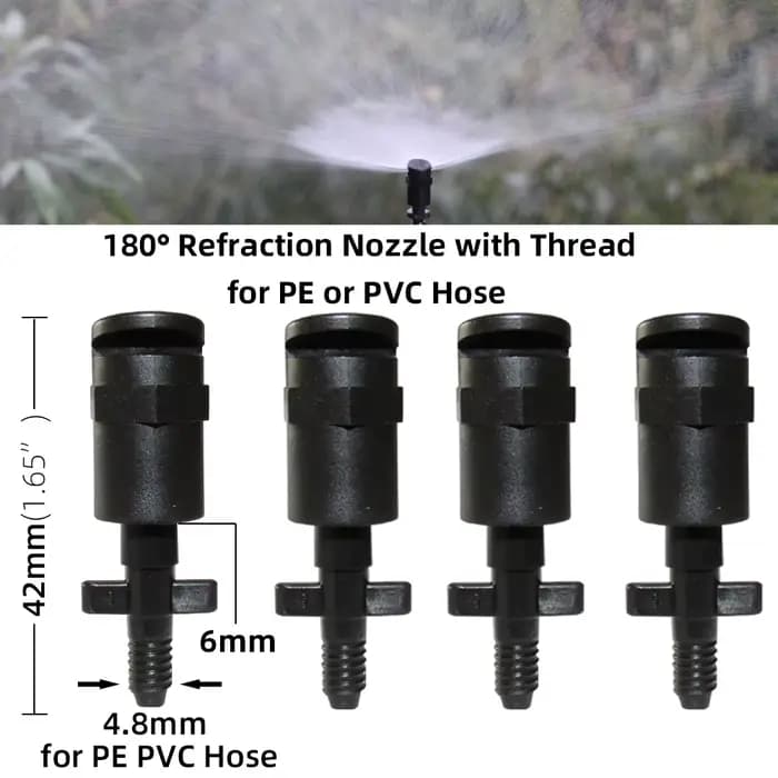 Arroseurs à buse de réfraction à 180 degrés, avec connecteurs barbelés à vis de 1/4 pouces ou 4/7mm,