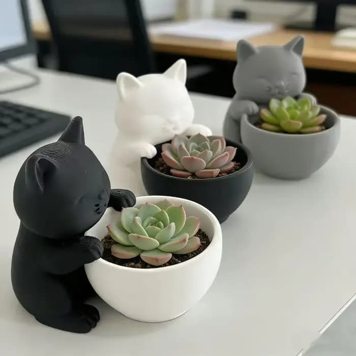 Pot en forme de chat avec trous de drainage - Design unique pour les succulentes