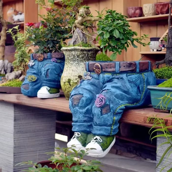 Sculpture de décoration de jardin en jean Vintage en résine, Pot de fleur d'extérieur pour balcon, cour, jardinage, conteneur de plantes décoratif Durable, 1 pièce
