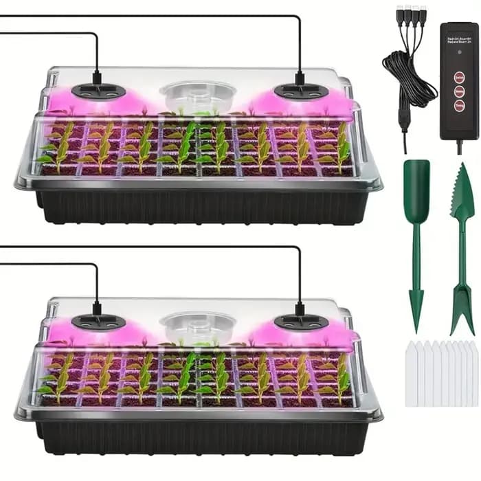 Kit de démarrage de graines 2 pièces avec lumière de croissance – Plateau à 80 cellules, minuterie d