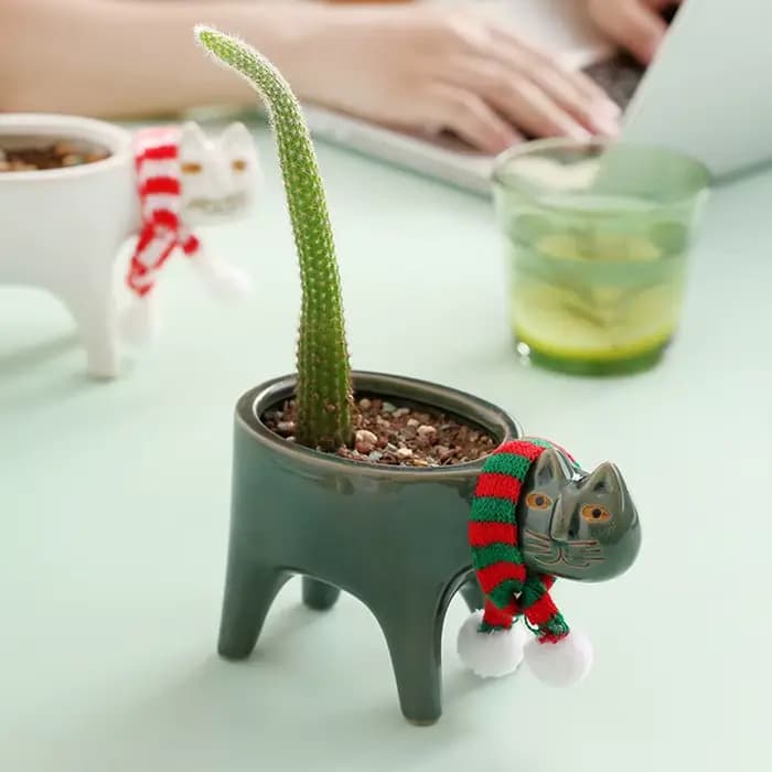 Pot de plante en forme de chat mignon en T pour salle de bain, jardinière en céramique pour animaux,