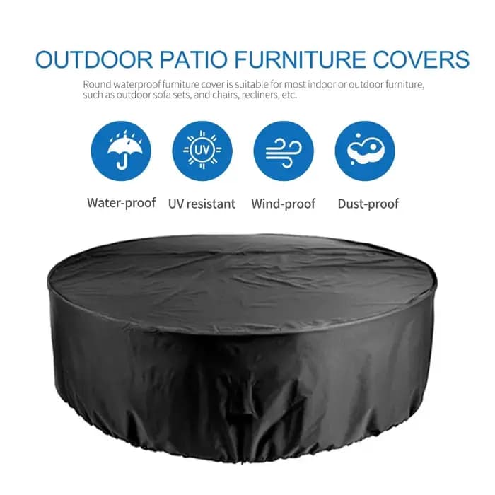 Housse anti-poussière pour table ronde de jardin avec corde de serrage, adaptée aux petites tables rondes de jardin pour toutes les saisons
