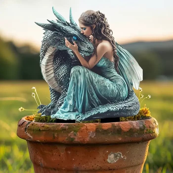 Pile de jardin féerique Dragon et belle, plante en Pot pour pelouse extérieure, Pot décoratif, ornem