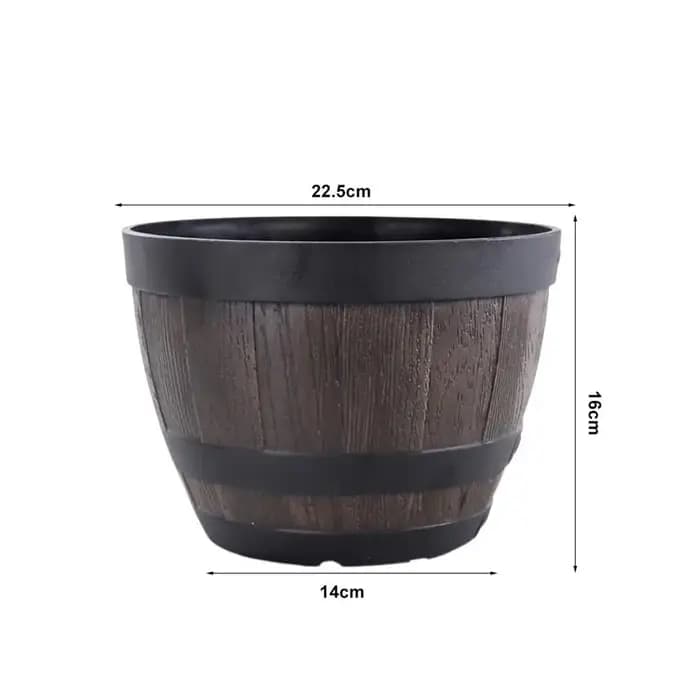 Simulation de barils de bois, Pot de fleur en résine de 9 pouces, jardinière en forme de seau de Sty
