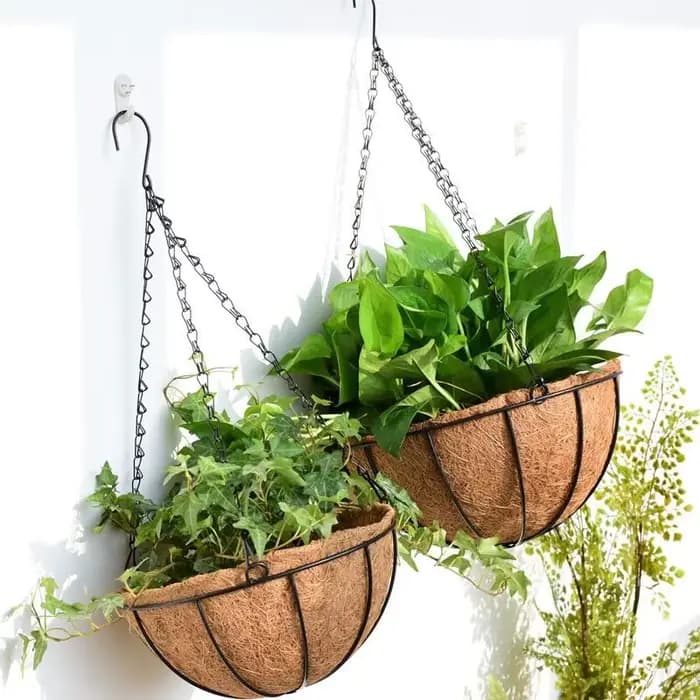 Porte-plante rond en fil de 8/10 pouces, panier suspendu en métal, doublure en noix de coco, Pot de
