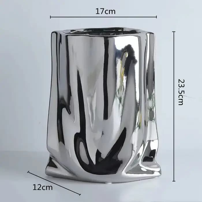 Vase à fleurs en céramique à volants en argent