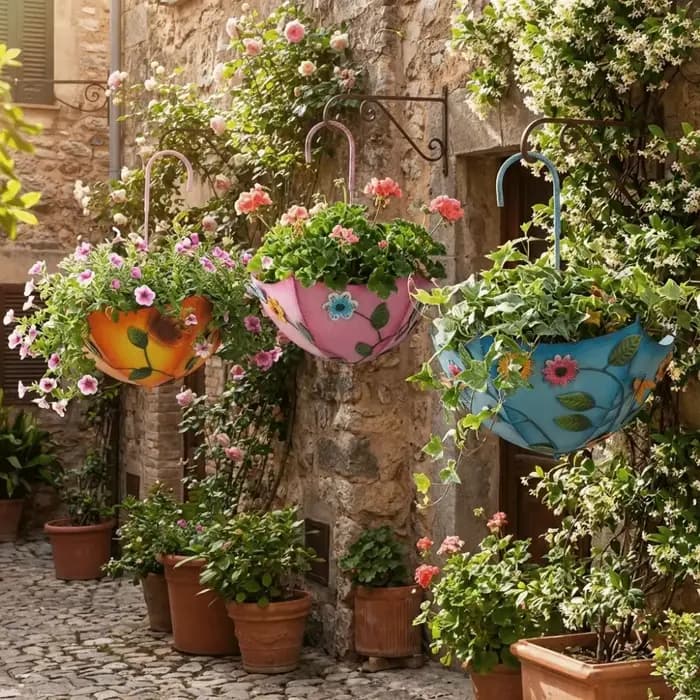 Pot de fleurs décoratif en fer en forme de parapluie