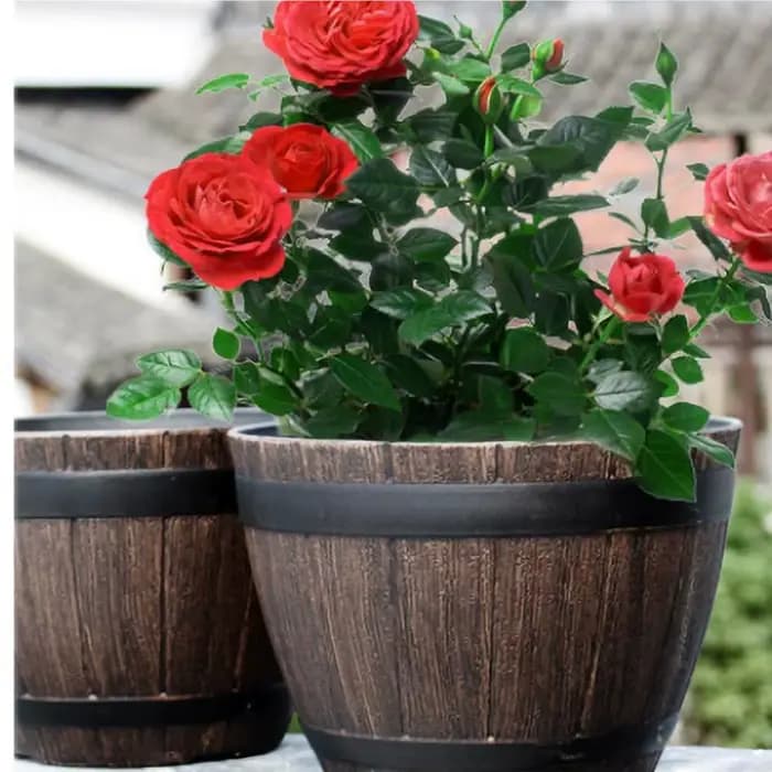 Simulation de barils de bois, Pot de fleur en résine de 9 pouces, jardinière en forme de seau de Sty
