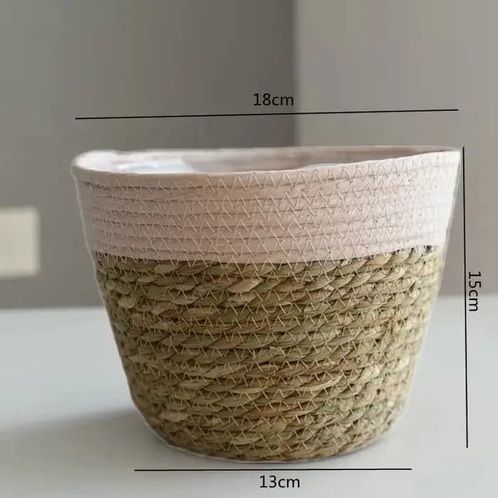 Pot de plantes à fleurs tissées en paille
