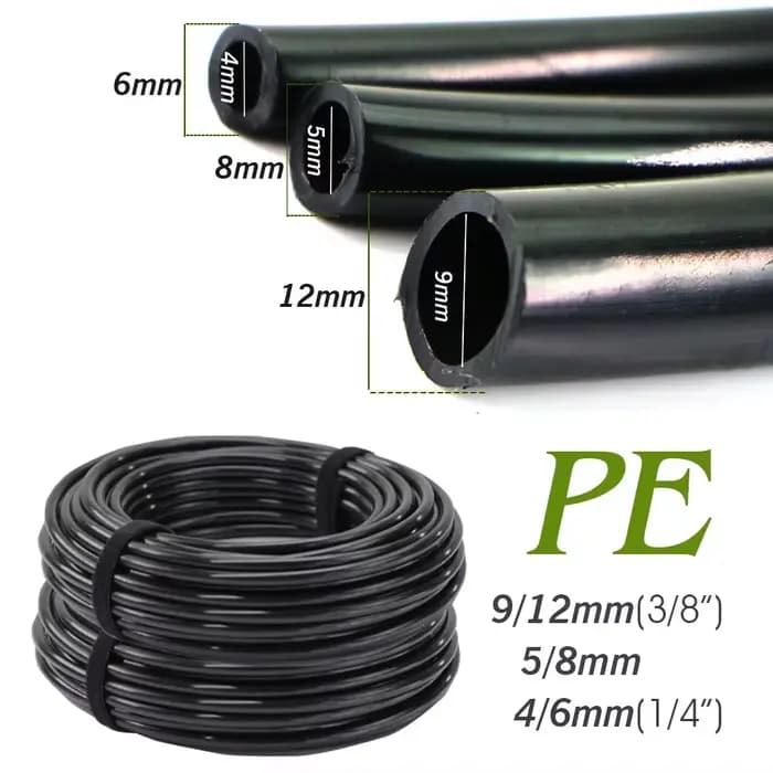 Tuyau d'arrosage en PE noir pour jardin, 10-50m OD-6/8/12mm, tuyau d'arrosage résistant à la pressio