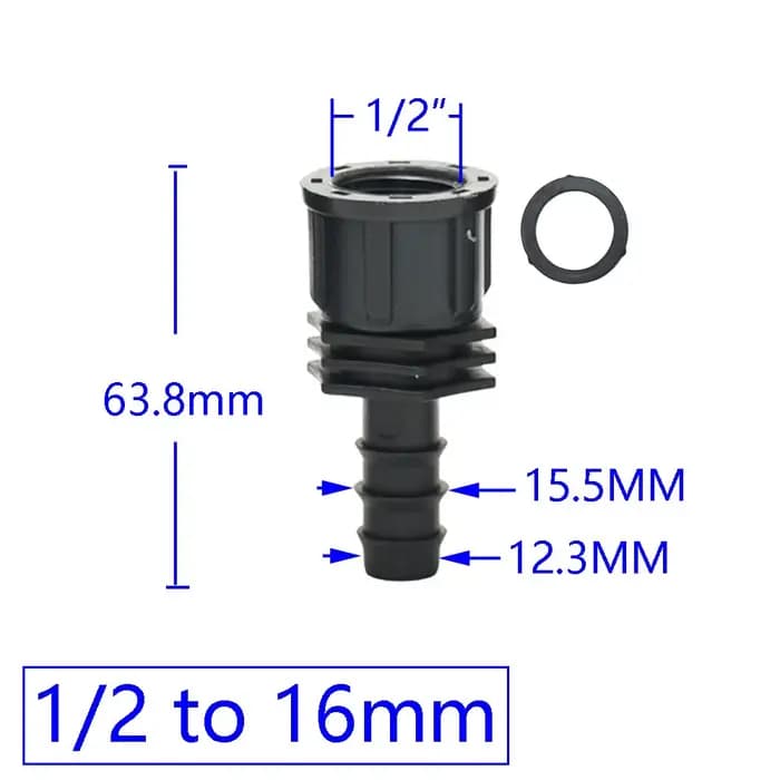Filetage mâle femelle 1/2 3/4 à 1/2 3/4 1 pouce, connecteur barbelé pour tuyau d'arrosage 16mm 20mm