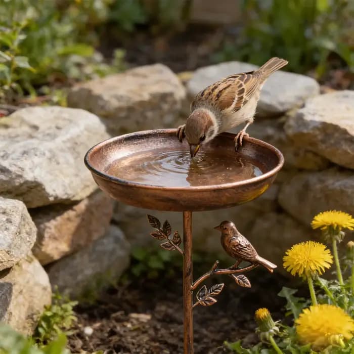 Combinaison de bain d'oiseaux et mangeoire Vintage en fonte, piquet de sol extérieur antirouille à 5