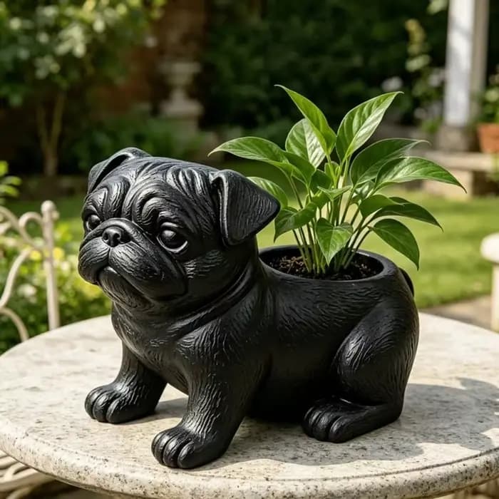 Pot de fleurs en plastique en forme de chien bouledogue imprimé en 3D