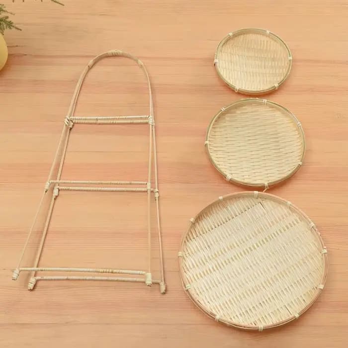 Panier tissé en bambou Durable, panier de stockage de fruits, aliments et légumes, plateau debout multifonctionnel tissé à la main pour la cuisine, 1/2/3 couches