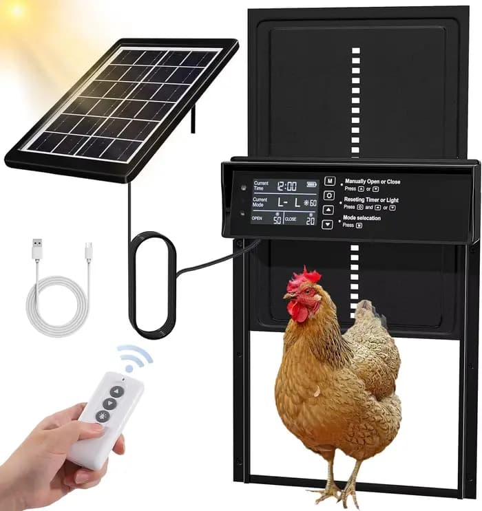 Porte de poulailler solaire, porte de poulet automatique à énergie solaire et chargement USB, porte