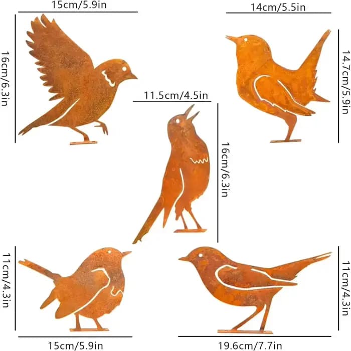 Silhouette d'oiseau rouillée charmante en métal pour jardin - Décoration rustique d'extérieur pour p